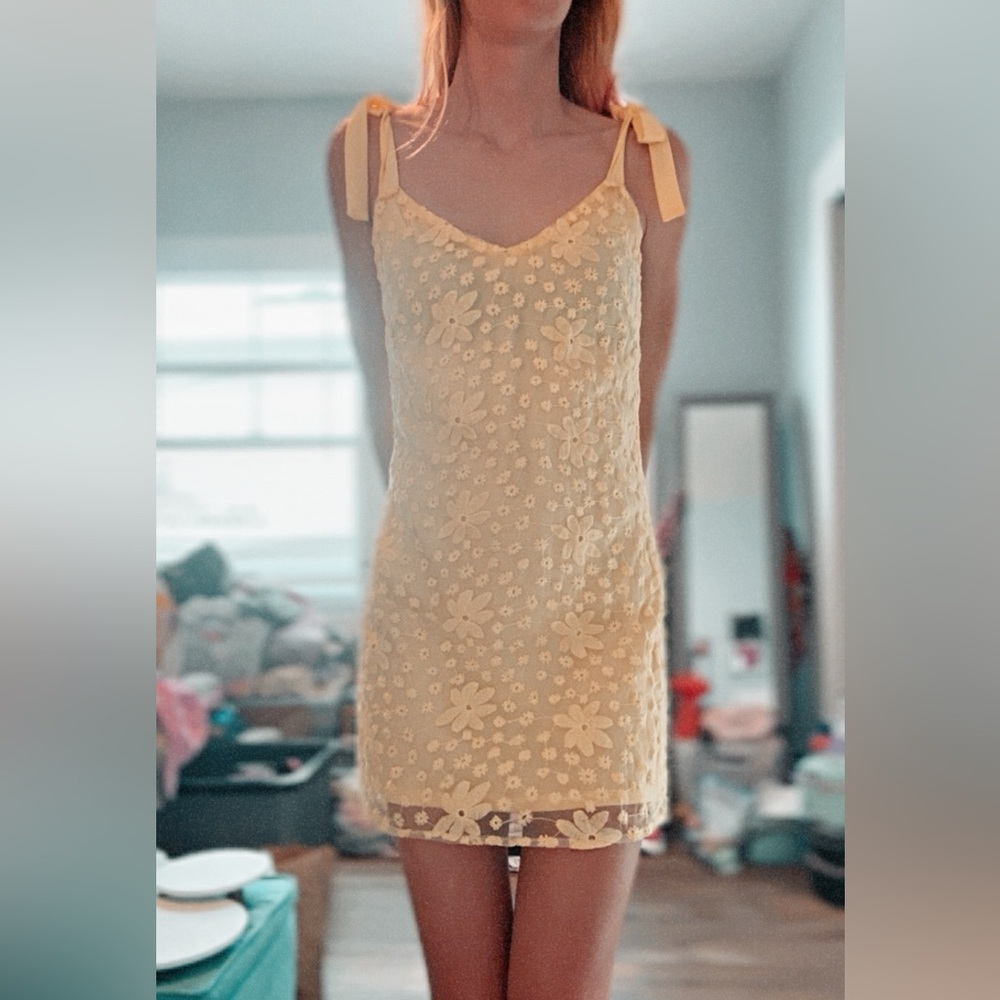 Yellow Lace Dress with bow tie straps